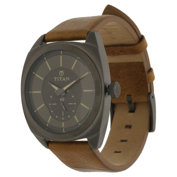 Titan Quartz Analog Grey Dial Leather Strap Watch for Men-90028QL01J