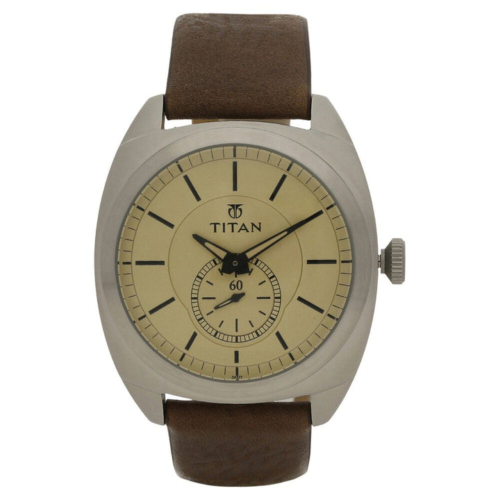 Titan Analog Off White Dial Leather Strap watch for Men-90028SL01J