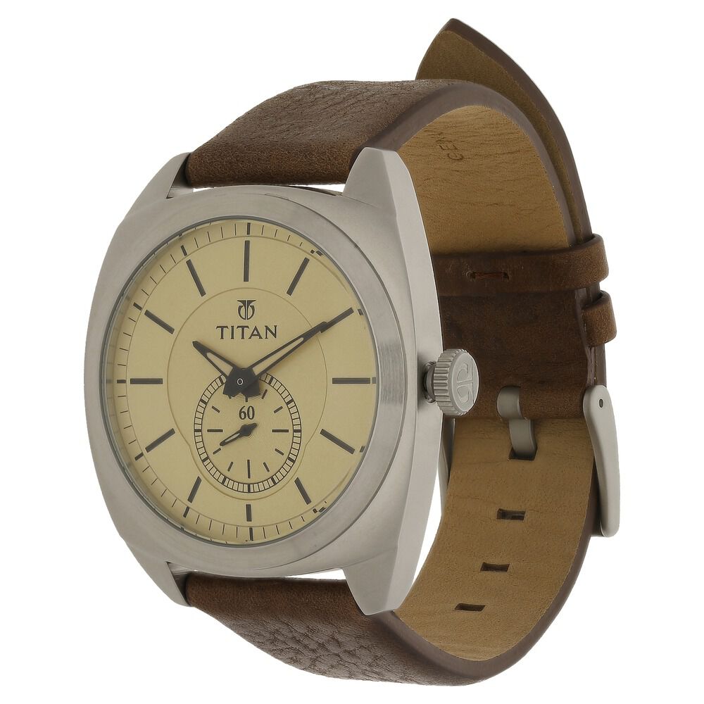 Titan Analog Off White Dial Leather Strap watch for Men-90028SL01J
