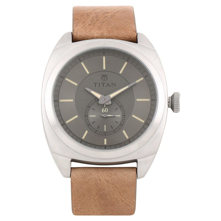 Titan Analog Grey Dial Quartz Leather Strap watch for Men-90028SL02J