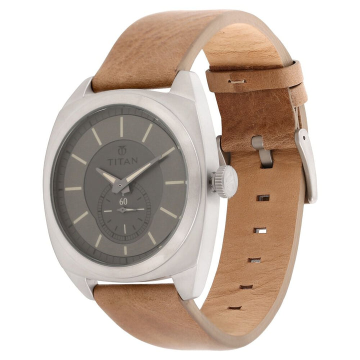 Titan Analog Grey Dial Quartz Leather Strap watch for Men-90028SL02J