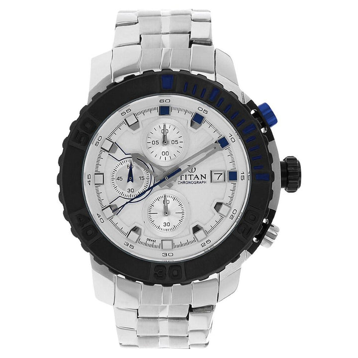 Titan Quartz Chronograph Silver Dial Stainless Steel Strap Watch for Men-90029KM02