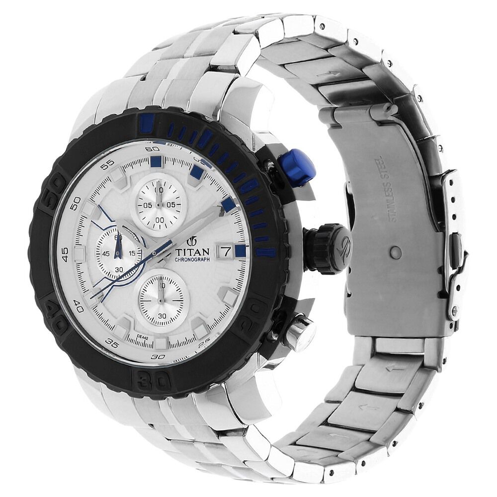 Titan Quartz Chronograph Silver Dial Stainless Steel Strap Watch for Men-90029KM02
