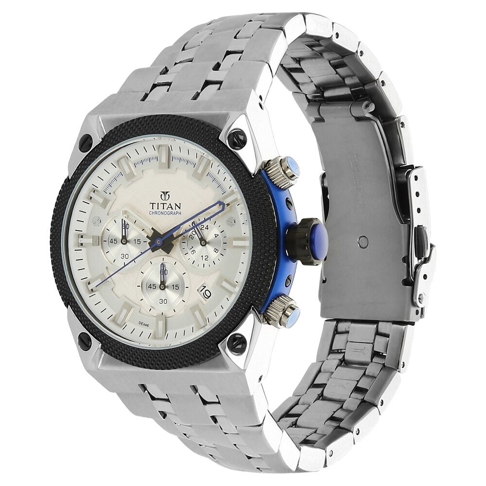 Titan Quartz Chronograph Silver Dial Stainless Steel Strap Watch for Men-90030KM02ME