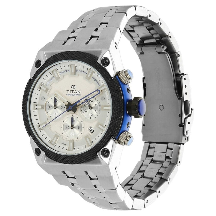 Titan Quartz Analog Silver Dial Watch for Men-90030KM02