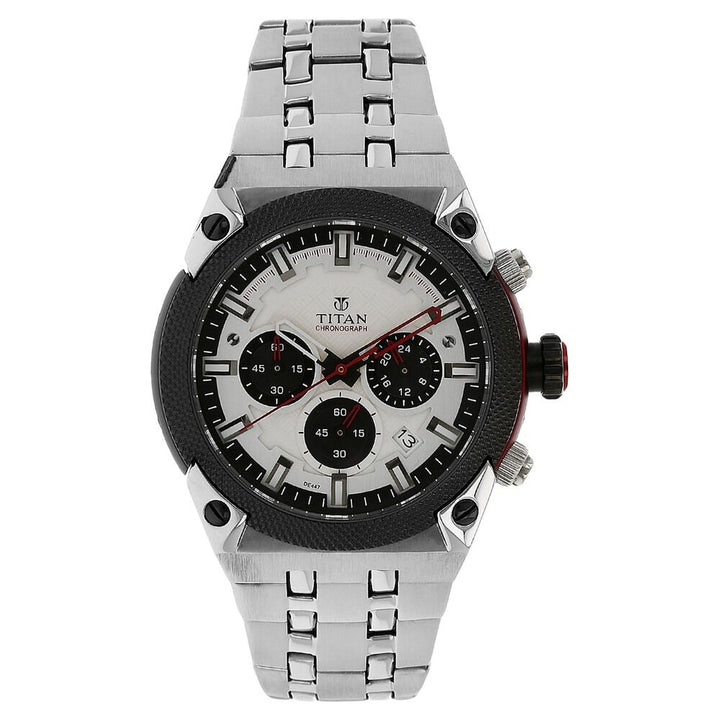 Titan Quartz Analog Silver Dial Watch for Men-90030KM03