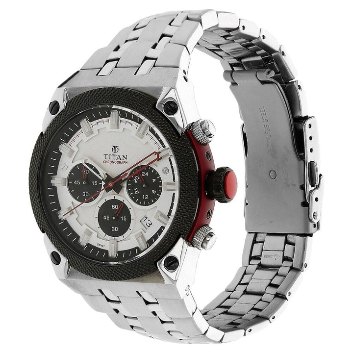 Titan Quartz Analog Silver Dial Watch for Men-90030KM03