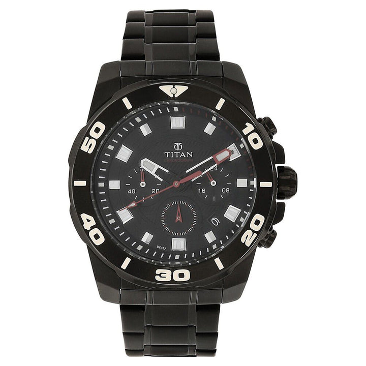 Titan Quartz Chronograph Black Dial Stainless Steel Strap Watch for Men-90031NM01