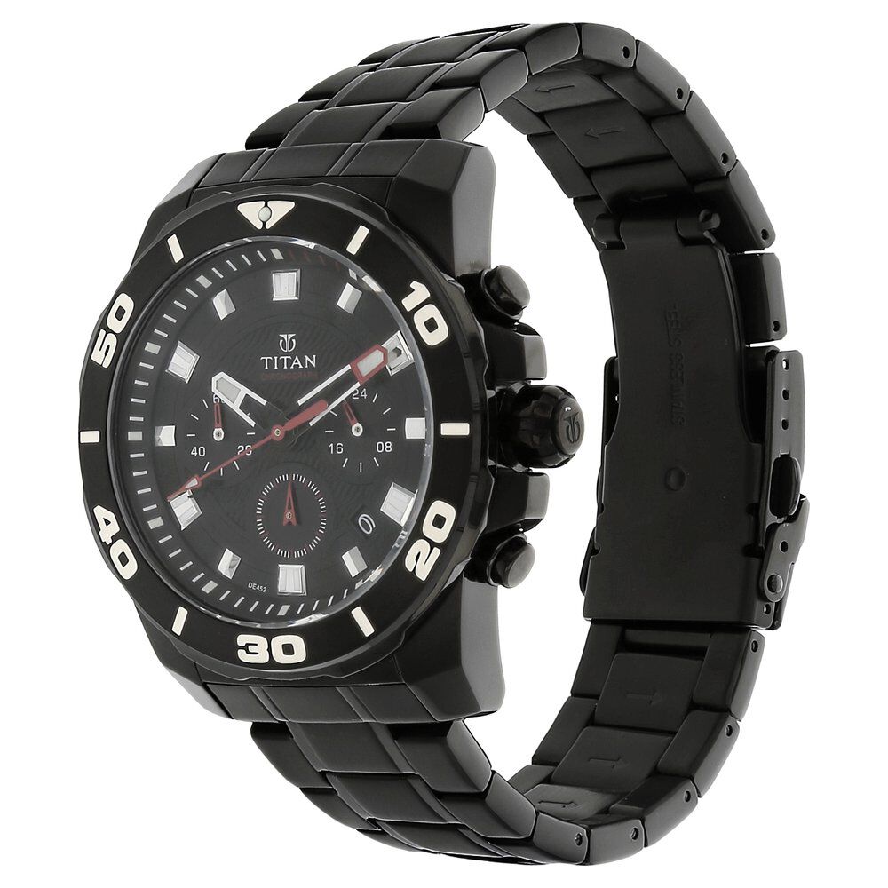 Titan Quartz Chronograph Black Dial Stainless Steel Strap Watch for Men-90031NM01