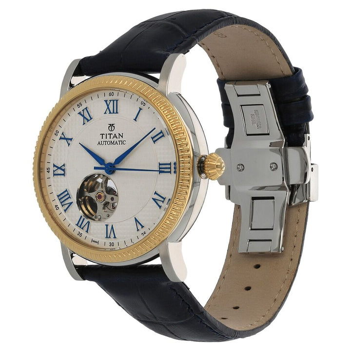 Titan Automatic White Dial Leather Strap watch for Men-NH90032BL01J