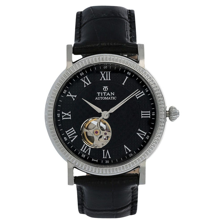 Titan Automatic Black Dial Leather Strap watch for Men-NH90032SL01J