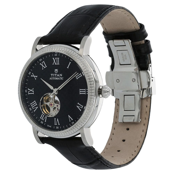 Titan Automatic Black Dial Leather Strap watch for Men-NH90032SL01J
