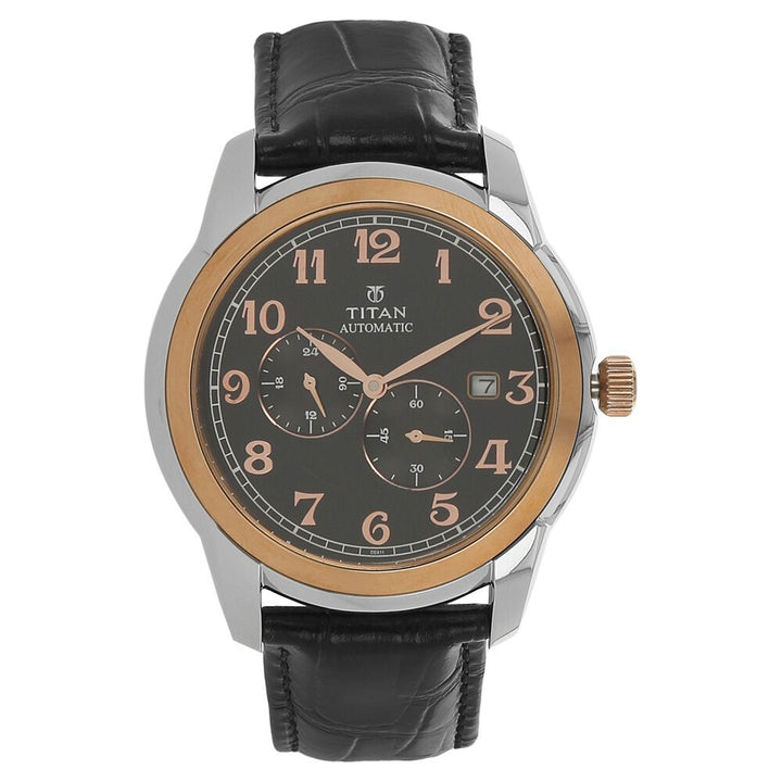 Titan Automatic Black Dial Leather Strap Watch for Men-NH90033KL01J