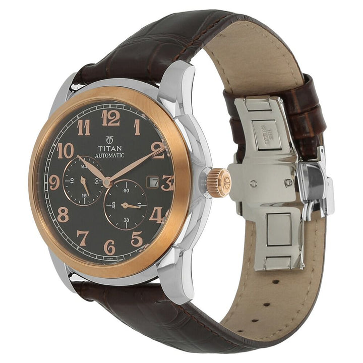 Titan Automatic Black Dial Leather Strap Watch for Men-NH90033KL01J