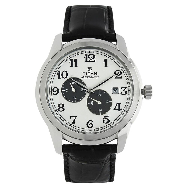 Titan White Dial Automatic Leather Strap watch for Men-NH90033SL01J