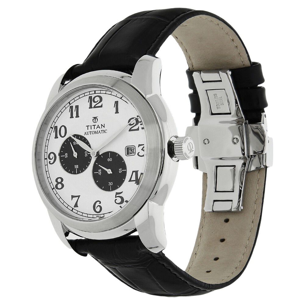 Titan White Dial Automatic Leather Strap watch for Men-NH90033SL01J