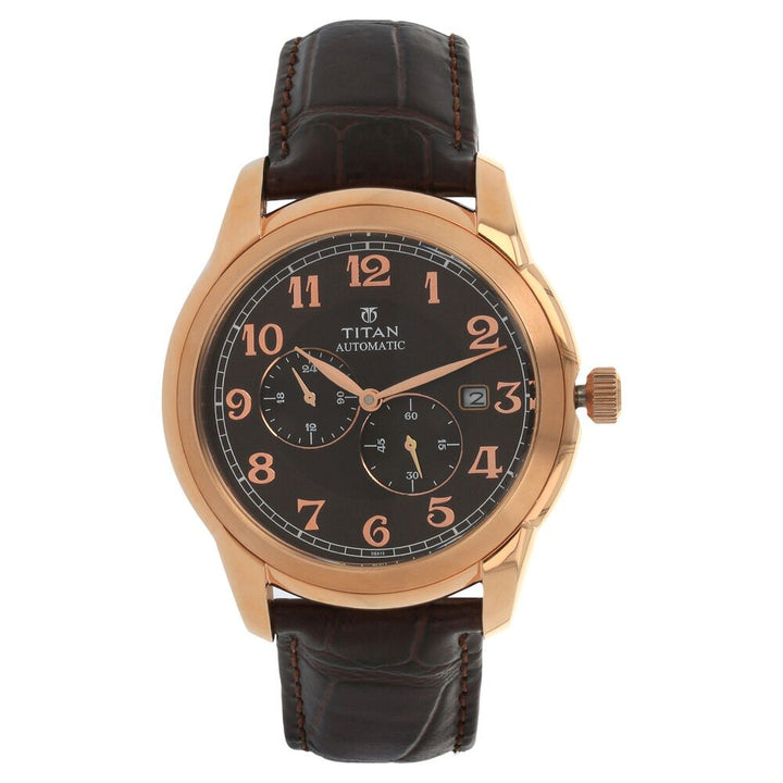 Titan Automatic Brown Dial Leather Strap Watch for Men-NH90033WL01J