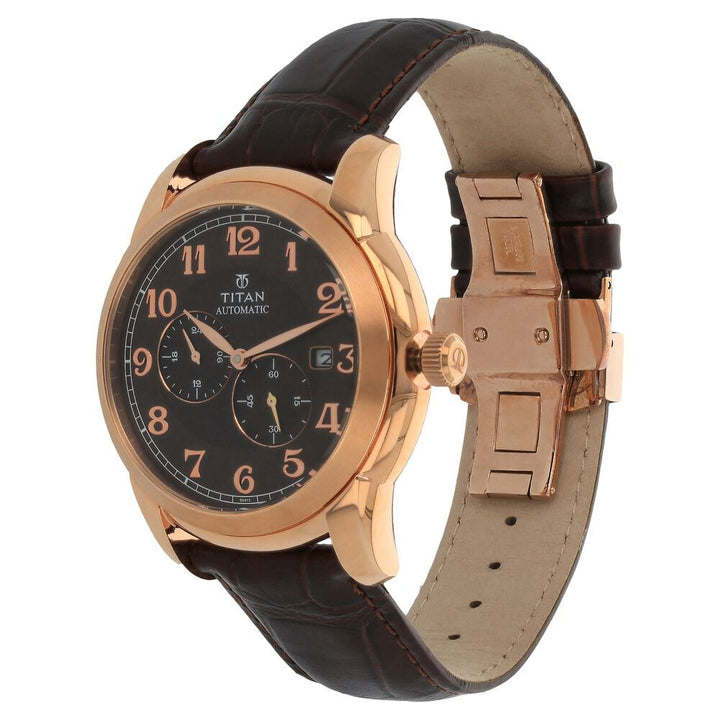 Titan Automatic Brown Dial Leather Strap Watch for Men-NH90033WL01J