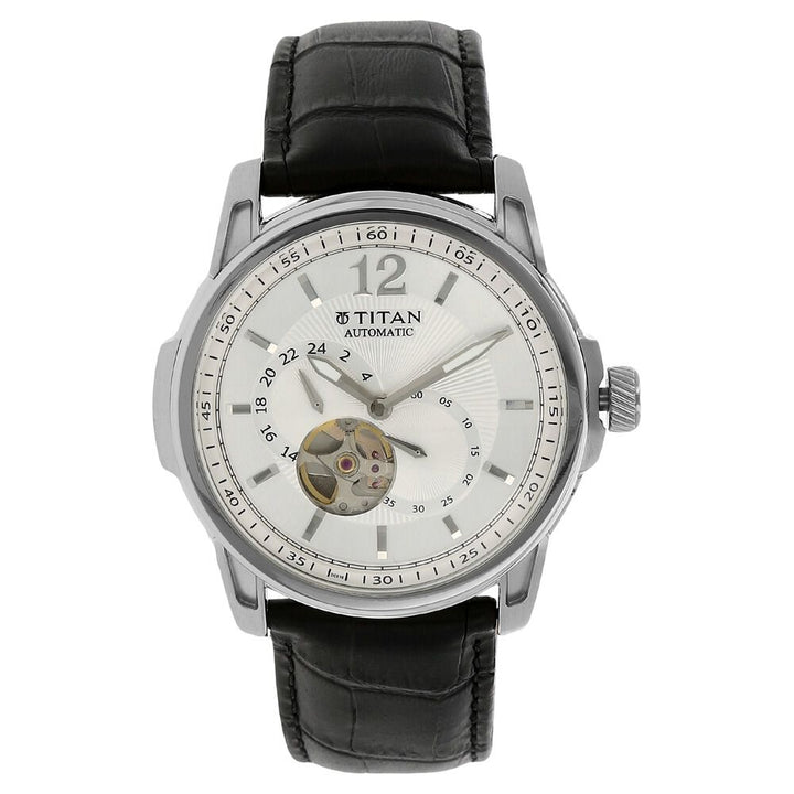 Titan Automatic Silver Dial Leather Strap watch for Men-NH90034SL01J