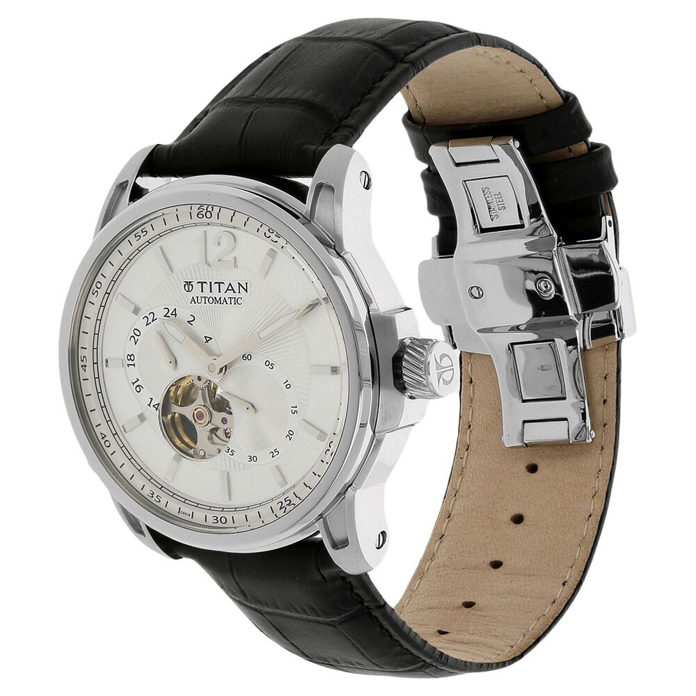 Titan Automatic Silver Dial Leather Strap watch for Men-NH90034SL01J