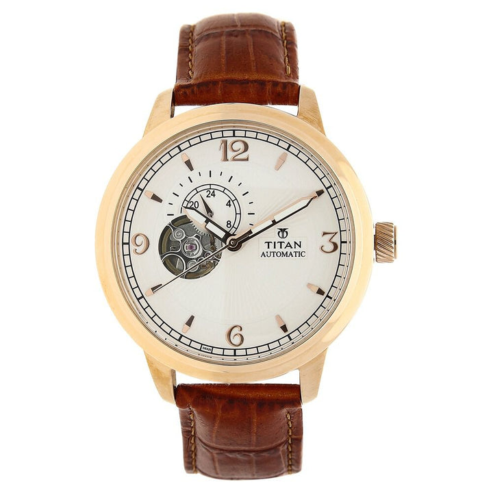 Titan Automatic Dial White Automatic Strap Leather Strap watch for Men-NH90036WL01J