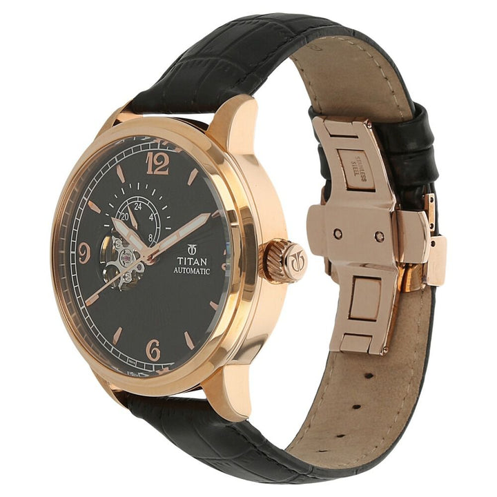 Titan Automatic Black Dial Leather Strap Watch for Men-NH90036WL02J
