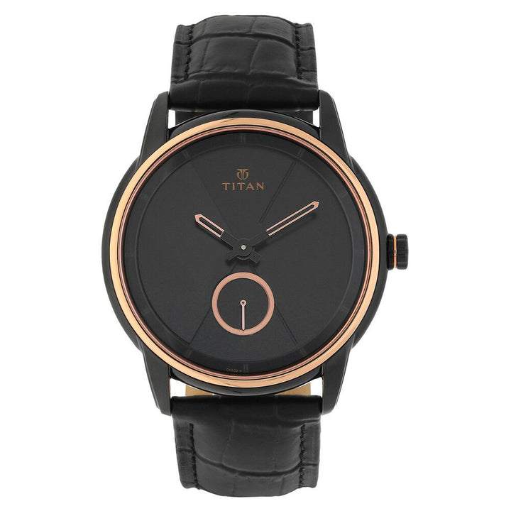 Titan Xerxes Desai Quartz Analog Black Dial Leather Strap Unisex Watch-90037KL01