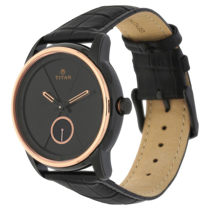 Titan Xerxes Desai Quartz Analog Black Dial Leather Strap Unisex Watch-90037KL01