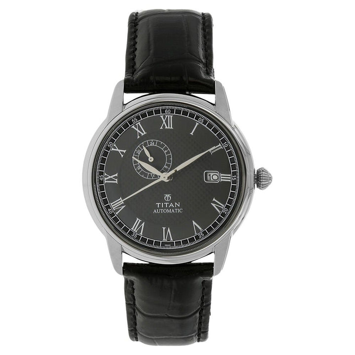 Titan Automatic Black Dial Leather Strap Watch for Men-NH90037SL01J