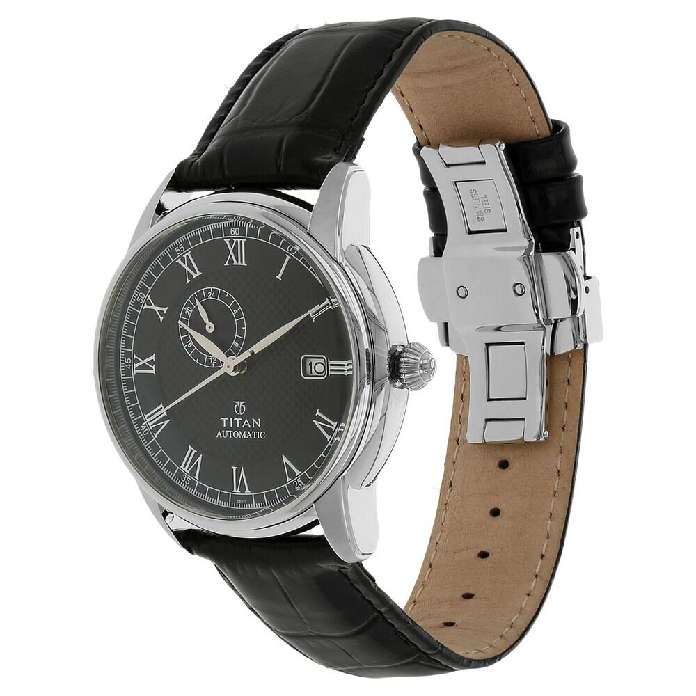 Titan Automatic Black Dial Leather Strap Watch for Men-NH90037SL01J