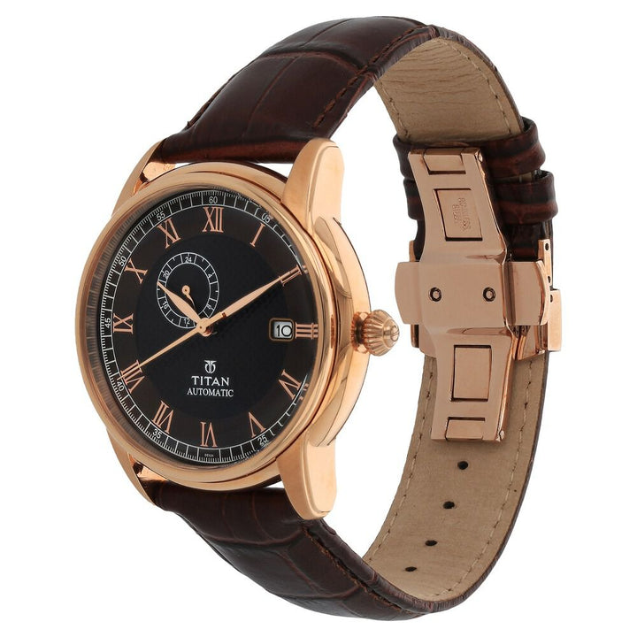 Titan Automatic Black Dial Leather Strap Watch for Men-NH90037WL02J