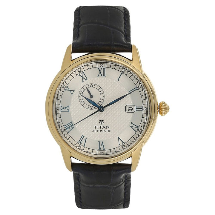 Titan Automatic White Dial Leather Strap Watch for Men-NH90037YL01J