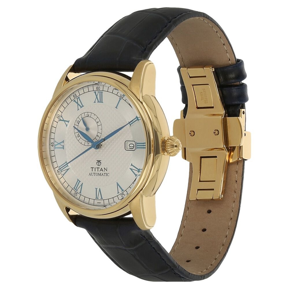 Titan Automatic White Dial Leather Strap Watch for Men-NH90037YL01J