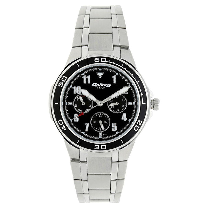Titan Quartz Multifunction Black Dial Metal Strap Watch for Men-NM90039KM01