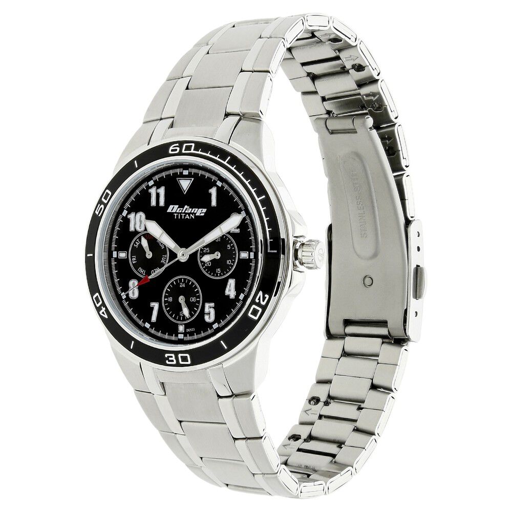 Titan Quartz Multifunction Black Dial Metal Strap Watch for Men-NM90039KM01