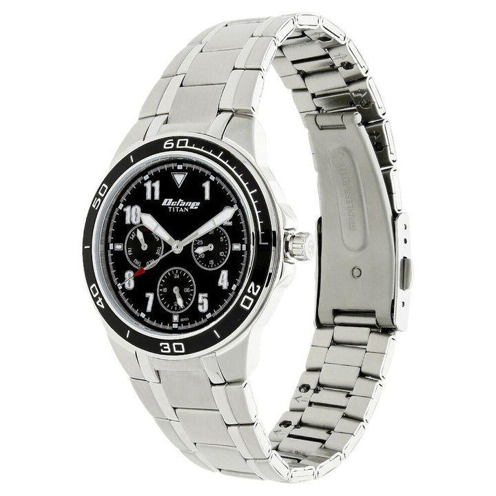 Titan Quartz Multifunction Black Dial Metal Strap Watch for Men-NM90039KM01