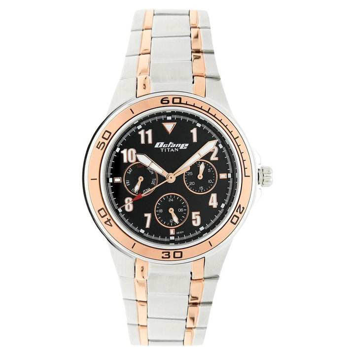 Titan Quartz Multifunction Black Dial Stainless Steel Strap Watch for Men-NS90039KM02