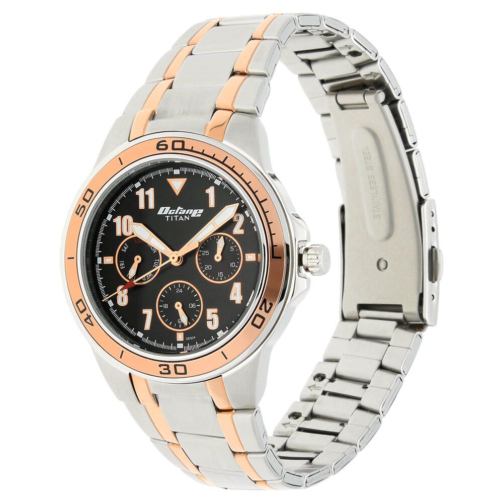 Titan Quartz Multifunction Black Dial Stainless Steel Strap Watch for Men-NS90039KM02