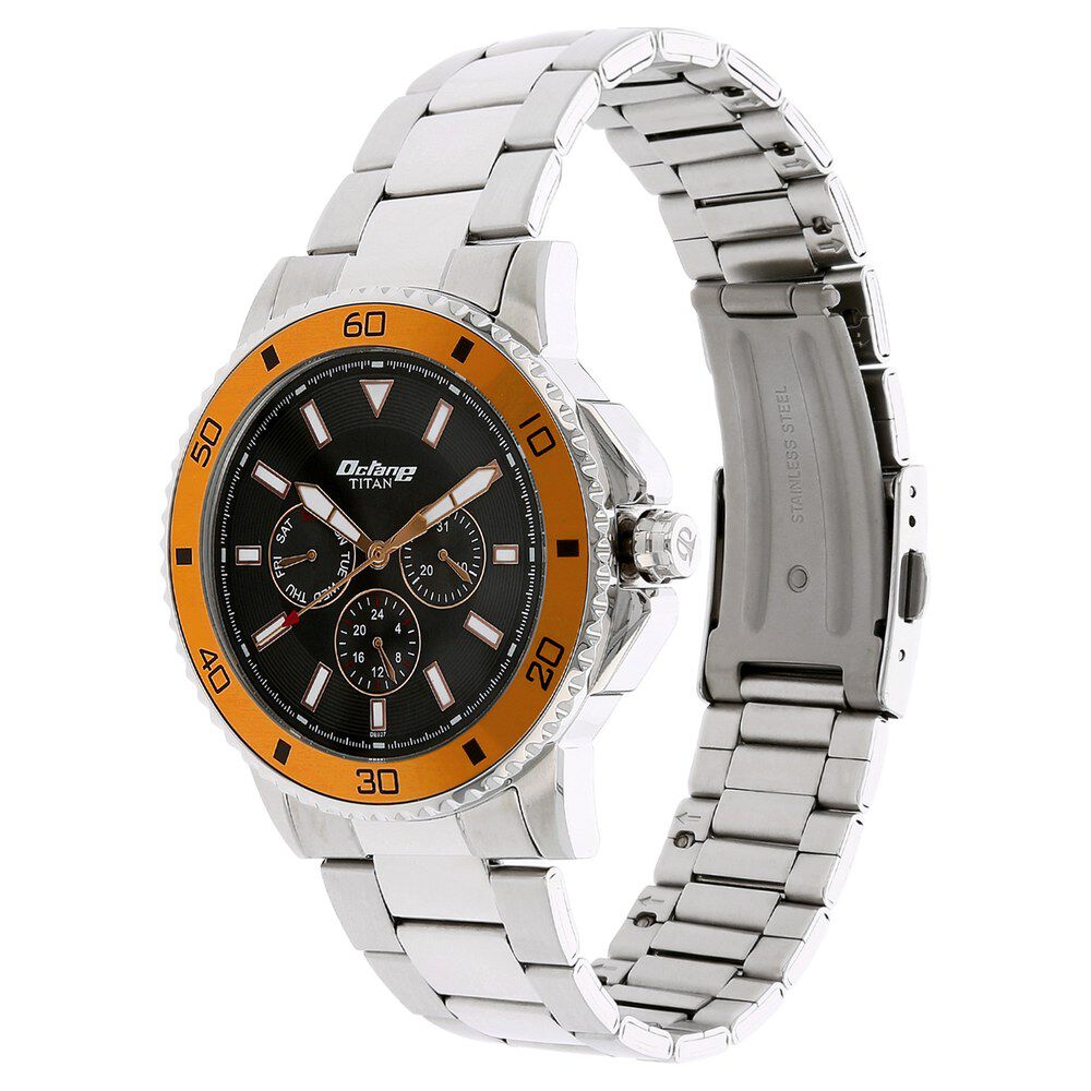 Titan Quartz Multifunction Black Dial Stainless Steel Strap Watch for Men-NM90040KM02