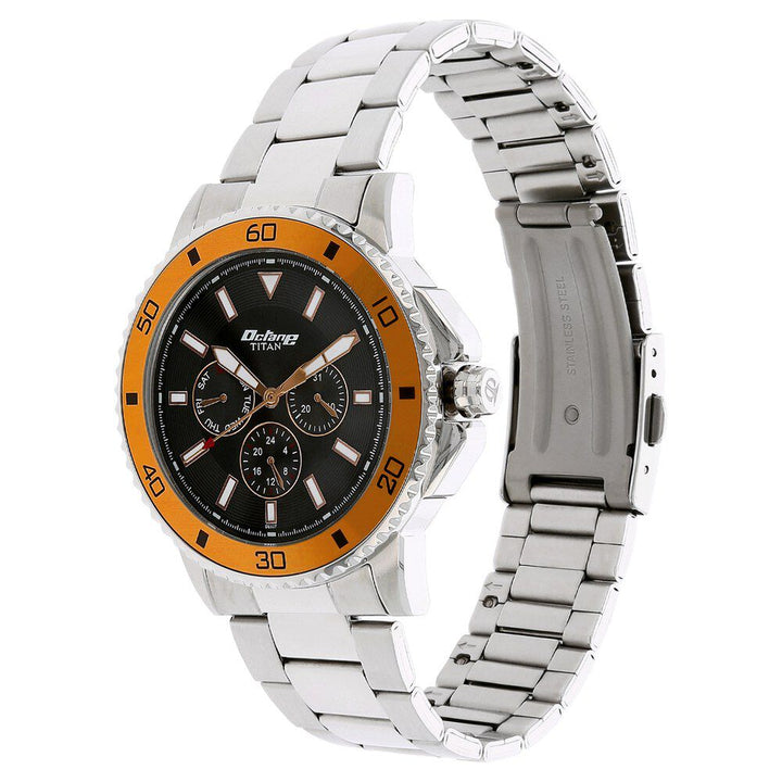 Titan Quartz Multifunction Black Dial Stainless Steel Strap Watch for Men-NM90040KM02