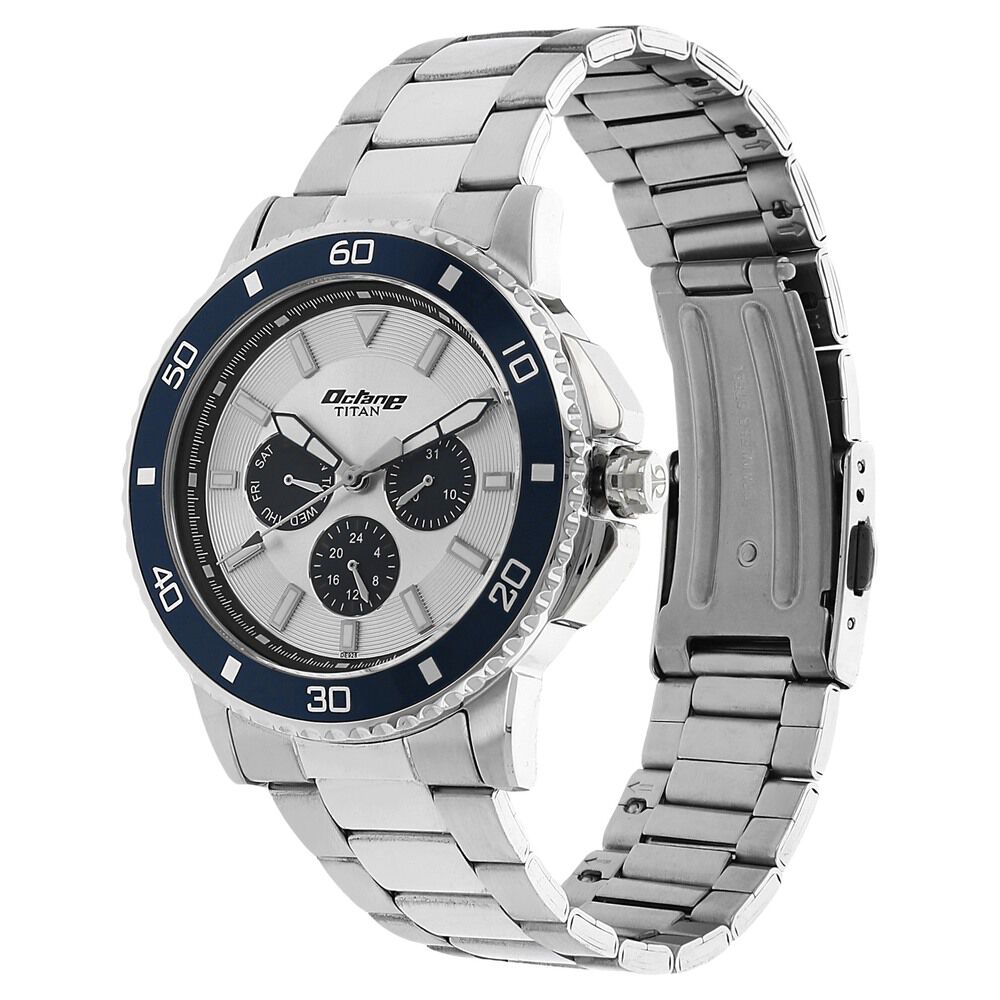 Titan Quartz Multifunction Silver Dial Stainless Steel Strap Watch for Men-NM90040KM03
