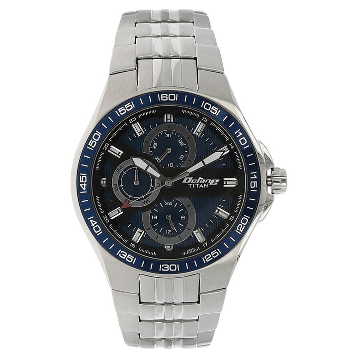 Titan Quartz Multifunction Blue Dial Stainless Steel Strap Watch for Men-NM90041KM02