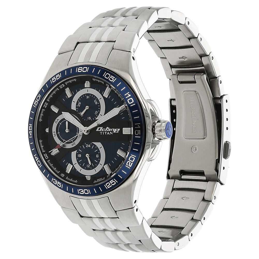 Titan Quartz Multifunction Blue Dial Stainless Steel Strap Watch for Men-NM90041KM02