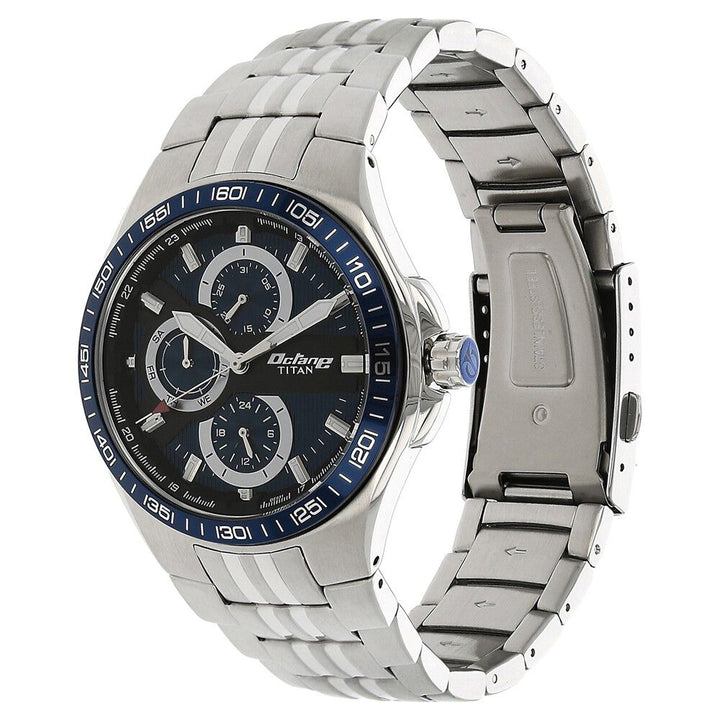 Titan Quartz Multifunction Blue Dial Stainless Steel Strap Watch for Men-NM90041KM02