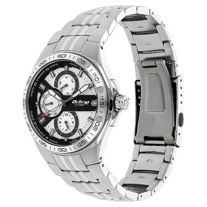 Titan Quartz Multifunction White Dial Stainless Steel Strap Watch for Men-NJ90041SM01