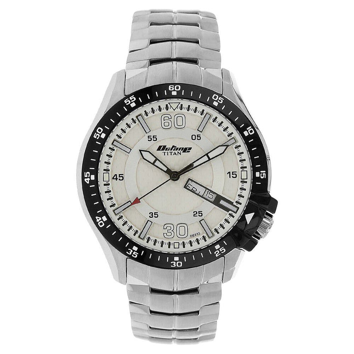 Titan White Dial Analog with Day and Date Stainless Steel Strap watch for Men-90042KM01J