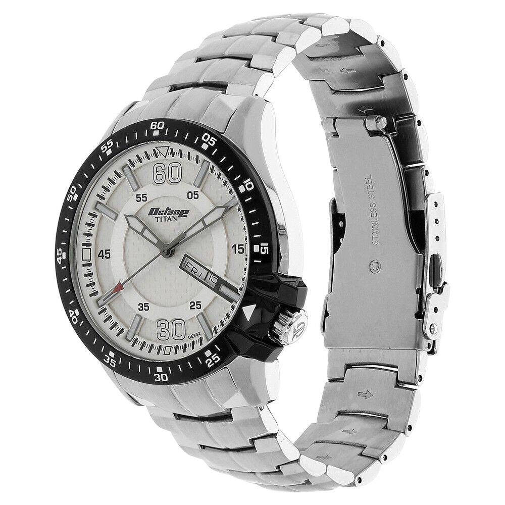 Titan White Dial Analog with Day and Date Stainless Steel Strap watch for Men-90042KM01J