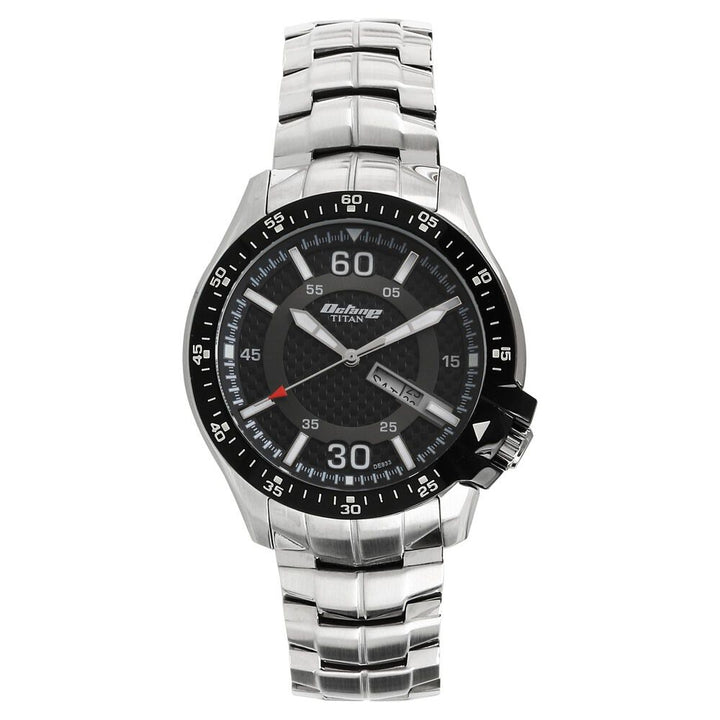 Titan Quartz Analog with Day and Date Black Dial Metal Strap Watch for Men-90042KM02J