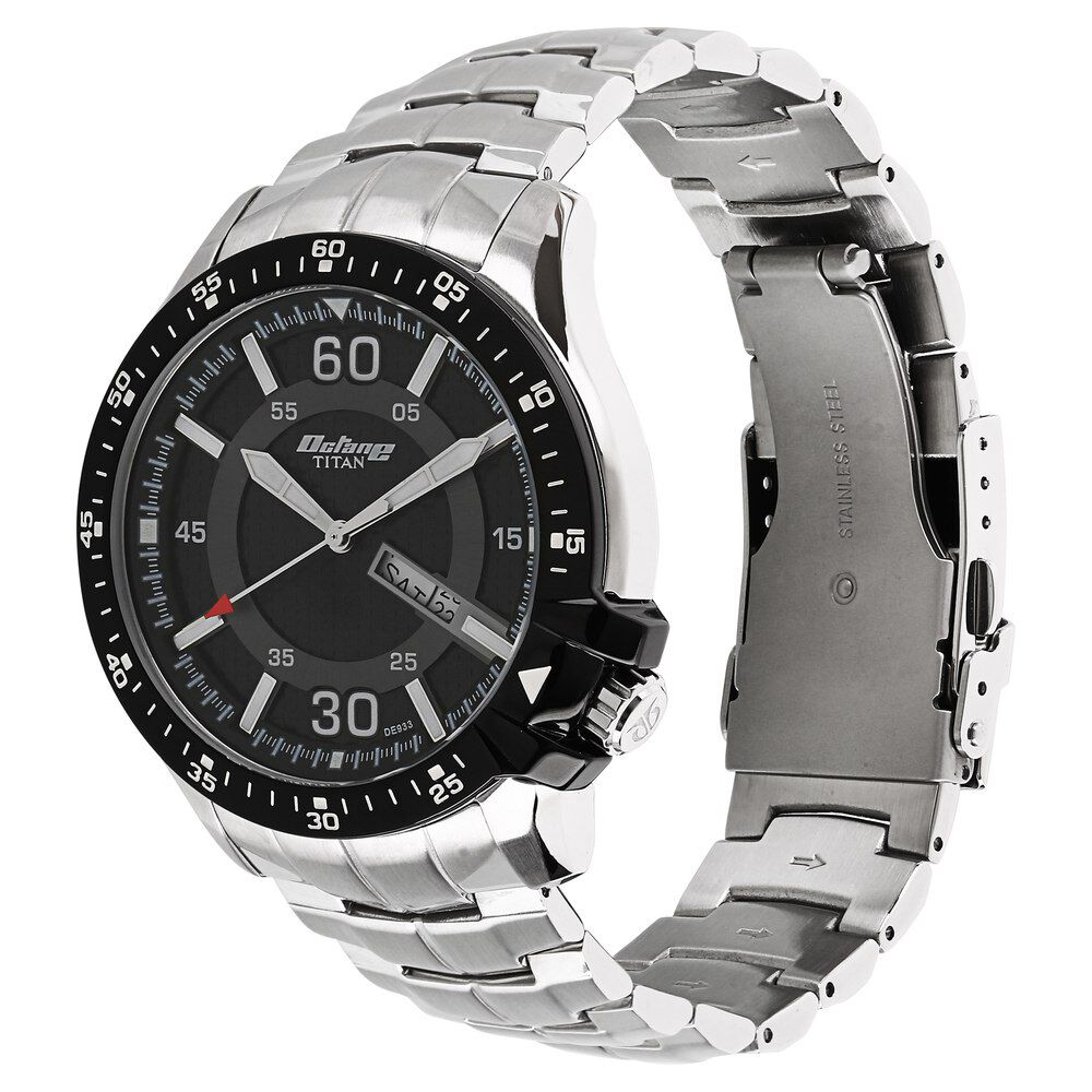 Titan Quartz Analog with Day and Date Black Dial Metal Strap Watch for Men-90042KM02J