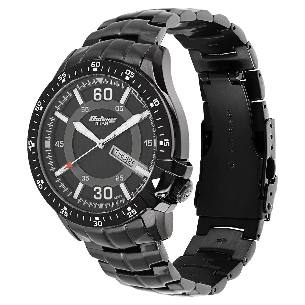 Titan Analog Black Dial with Day and Date Stainless Steel Strap watch for Men-90042NM01J
